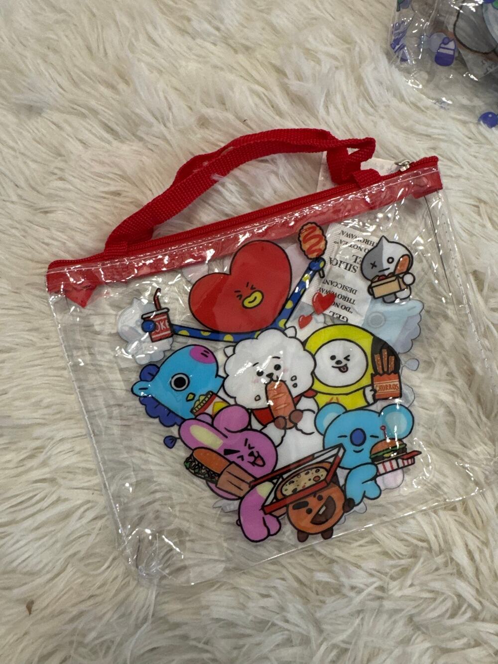 BT21 all the friends clear makeup pencil pouch bag with zipper and handle